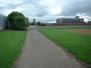 This path links Old Monkland Road with Palacecraig Street, passing between some football pitches